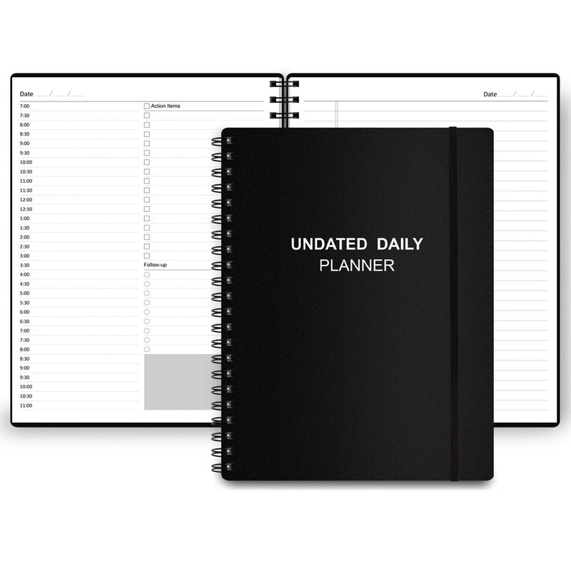 Tiankool Undated Daily Planner - Undated Planner with Hourly Schedules  Action Items and Follow-up  A4 Daily Organizer Notebook to Increase Productivity  Appointment Book for Time Management  8.5 ? 11 Inch - Image 1
